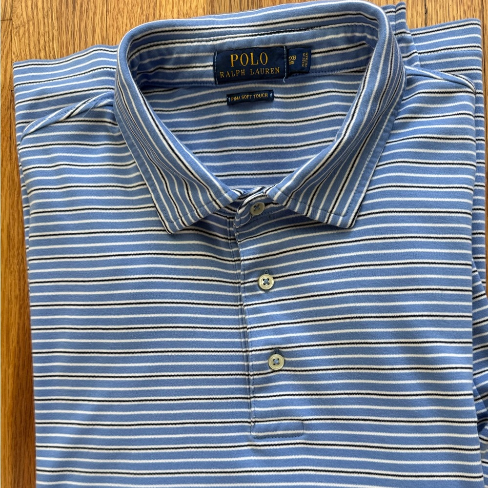 Ralph Lauren Blue and White Striped Polo Shirt.  2X  56chest